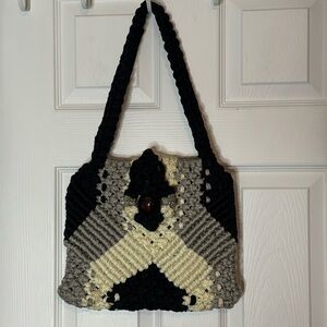 Vintage Handmade Macramé Purse Double Straps Lined Retro 70’s